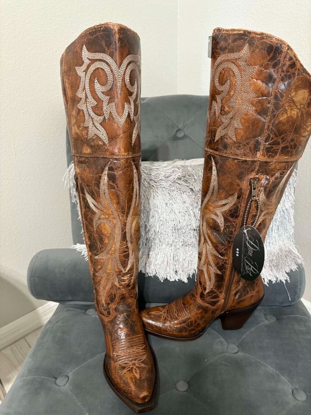 ____ NEW Dan Post BROWN Jilted Women's Thigh-High Cowgirl Western Boots Size 7